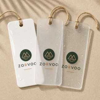 Custom waterproof plastic hang tags in white, frosted and clear PVC